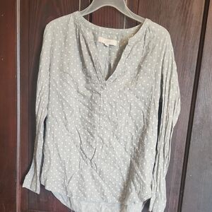 LOFT Light Gray Polka Dot Blouse